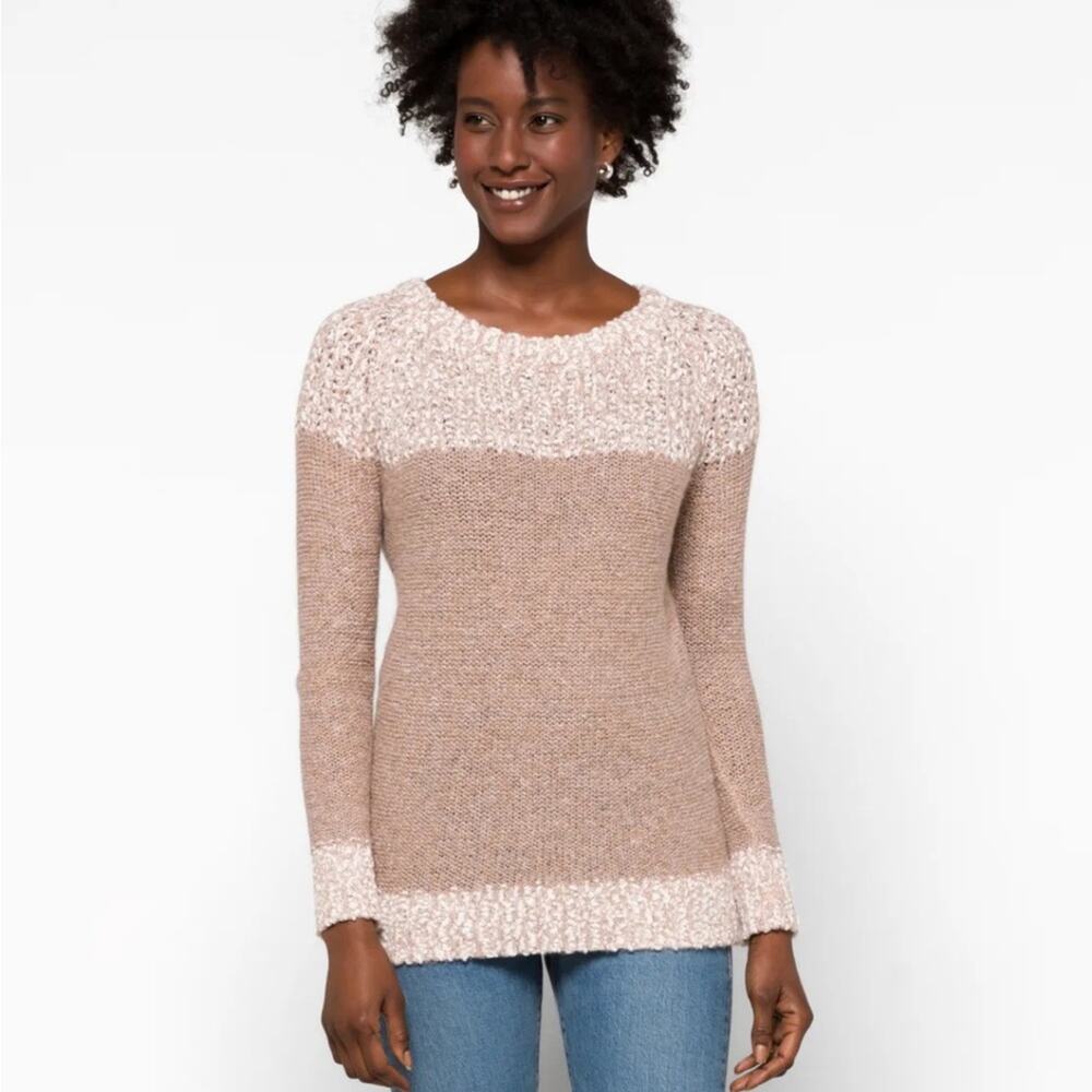 Fate Boucle Crewneck Long Sleeve Pullover Sweater Tan Taupe Neutral Women Small